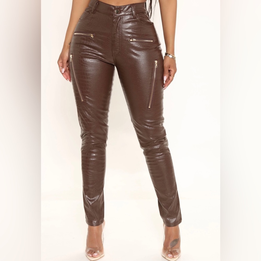 FASHION NOVA BROWN FAUX LEATHER PANTS
